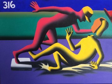 Caught Stealing 1994 25x31 Original Painting - Mark Kostabi Caught Stealing 1994 25x31 Original Painting - Mark Kostabi
