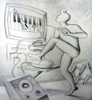 Dance.com Drawing 1998 19x17 Drawing - Mark Kostabi Dance.com Drawing 1998 19x17 Drawing - Mark Kostabi