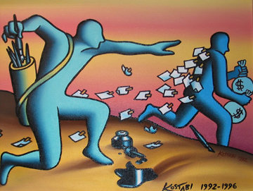 Overnight Mail 1992 20x24 Original Painting - Mark Kostabi
