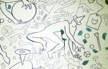 Untitled Early Drawing 1998 66x121 Huge Drawing - Mark Kostabi Untitled Early Drawing 1998 66x121 Huge Drawing - Mark Kostabi