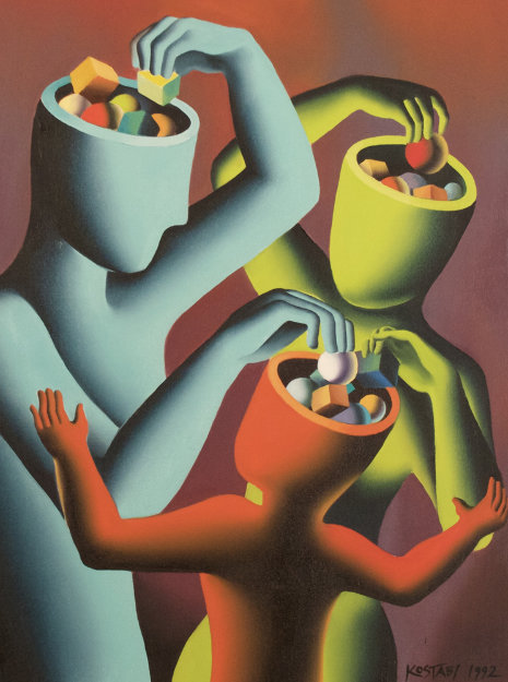 Bit By Bit 1992 23x29 Original Painting - Mark Kostabi