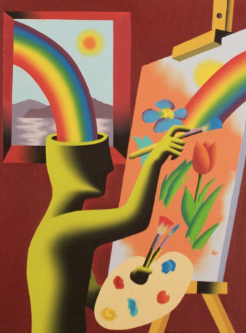 Rainbow Vision 1992 23x29 Original Painting - Mark Kostabi
