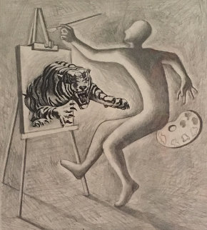 Les Fauves Drawing 1991 15x16 Drawing - Mark Kostabi Les Fauves Drawing 1991 15x16 Drawing - Mark Kostabi