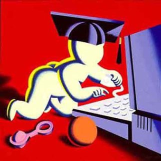 Early Nerd Gets the Worm  1993 Limited Edition Print - Mark Kostabi