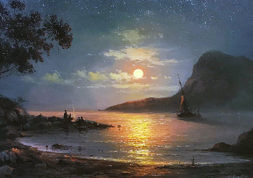 Night Fishermen 2018 18x23 Original Painting - Vladimir Koval Night Fishermen 2018 18x23 Original Painting - Vladimir Koval