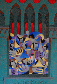 Teal And Gold With Red Arches 2005 Embellished Limited Edition Print - Anatole Krasnyansky Teal And Gold With Red Arches 2005 Embellished Limited Edition Print - Anatole Krasnyansky