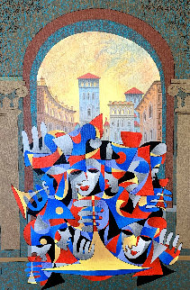 Teal and Bronze Overlooking the City 2005 Embellished - Huge Limited Edition Print - Anatole Krasnyansky