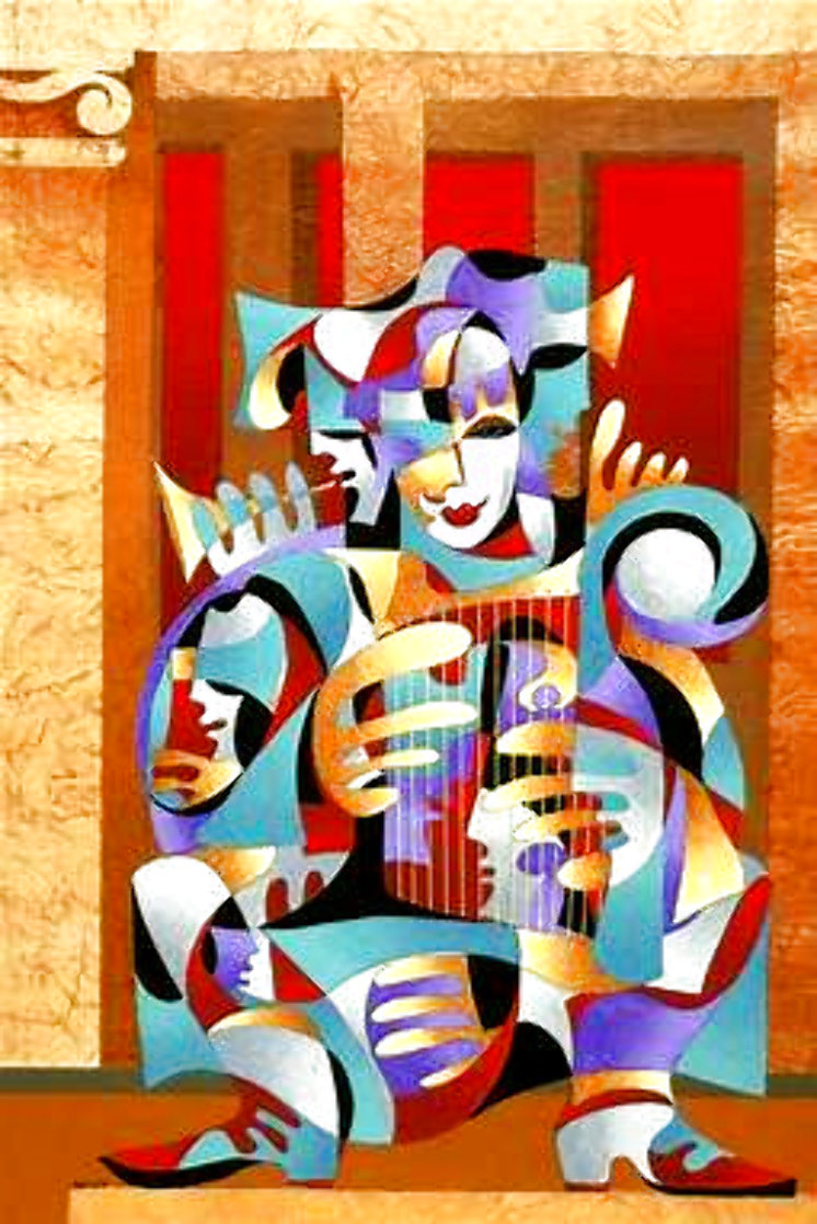 Gold & Red With Harp 2004 Embellished Limited Edition Print by Anatole Krasnyansky