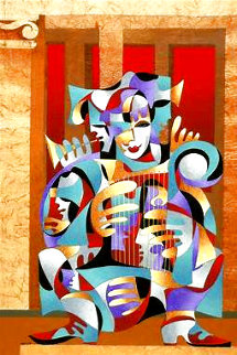 Gold and Red with Harp 2004 Embellished Limited Edition Print - Anatole Krasnyansky