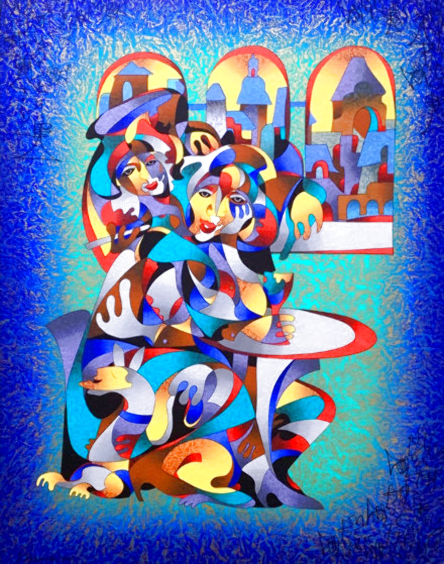 Cafe 2001 Embellished - Huge Limited Edition Print by Anatole Krasnyansky Cafe 2001 Embellished - Huge Limited Edition Print by Anatole Krasnyansky