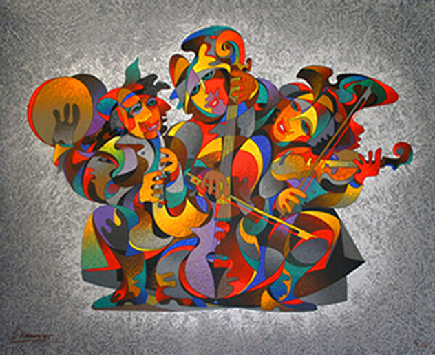 Street Quartet Painting 2000 60x62 - Huge Original Painting by Anatole Krasnyansky