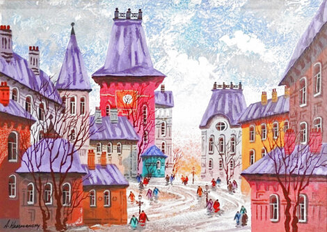 Old Rotenburg - Framed Embellished Serigraph on Canvas   - Germany Limited Edition Print - Anatole Krasnyansky