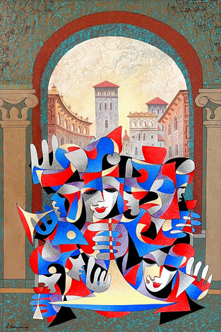 Teal and Bronze Overlooking the City AP 2005 - Embellished Giclee on Canvas - Inquire Limited Edition Print - Anatole Krasnyansky