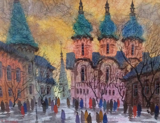Old Cathedral Watercolor 17x23 Watercolor by Anatole Krasnyansky Old Cathedral Watercolor 17x23 Watercolor by Anatole Krasnyansky