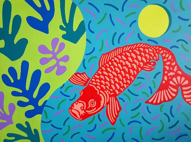 Koi Who Swam Through David Hockney''s Pool to the Land of Matisse 2012 36x48 Huge Original Painting by Martin Kreloff