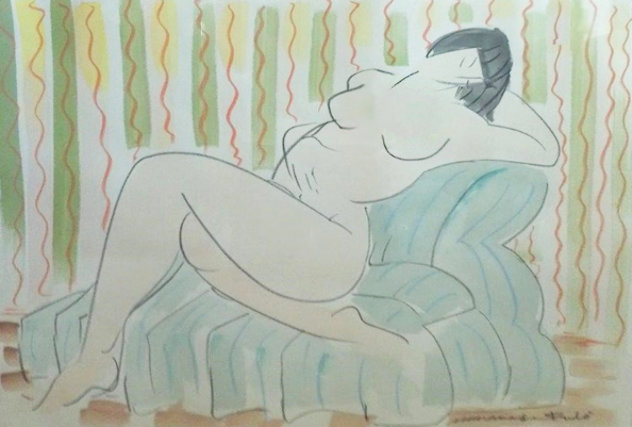 Nude Lady Reclining Watercolor 1987 26x33 Watercolor by Muramasa Kudo
