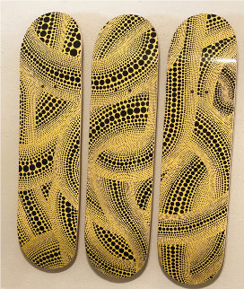 Skateboard Kasuma Yellow Tree Triptych 2010 31x24 Other - Yayoi Kusama Skateboard Kasuma Yellow Tree Triptych 2010 31x24 Other - Yayoi Kusama