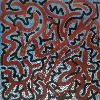 Blue And Red With Silver 2008 24x24 Original Painting by  LAII / Little Angel - 0
