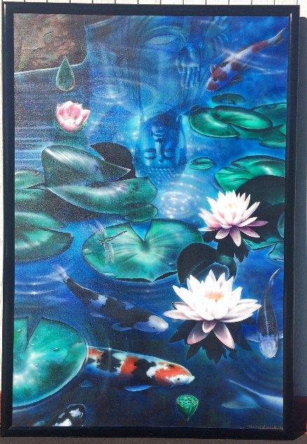 Koi Pond 1984 74x50 Huge Mural Size Original Painting by Terry Lamb