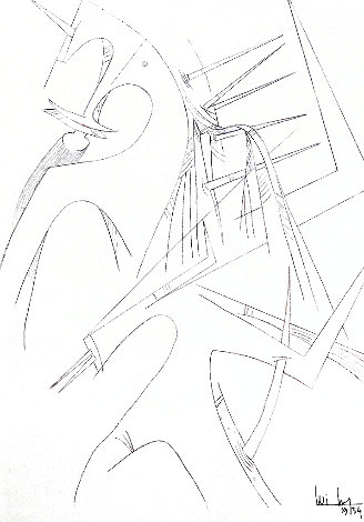 Untitled Surrealist Drawing 1954 35x26 Drawing - Wifredo Lam