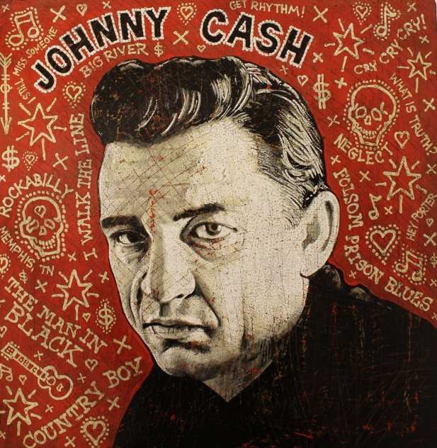 Johnny Cash 17x17 Original Painting by Jon Langford