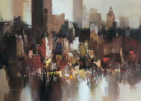 Untitled Abstract Cityscape 1992 35x47 - Huge Original Painting - Wilfred Lang
