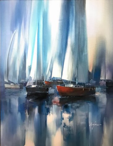Untitled (Sailboats) -  51x40 Huge Original Painting - Wilfred Lang