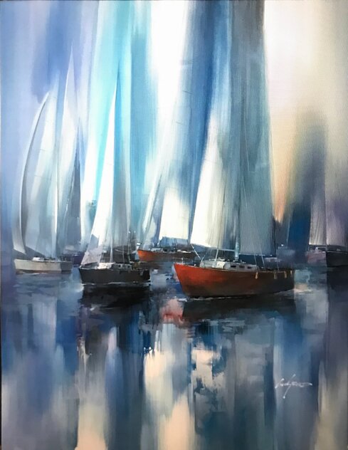 Untitled (Sailboats) -  51x40 Huge Original Painting by Wilfred Lang