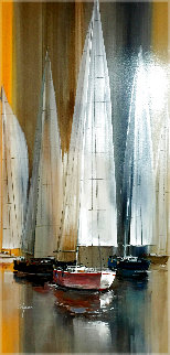Sailboats 48x24 Super Huge Original Painting - Wilfred Lang Sailboats 48x24 Super Huge Original Painting - Wilfred Lang