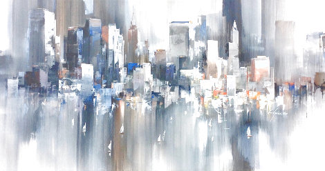 Eventide Cityscape 2005 24x48 - Huge Original Painting - Wilfred Lang