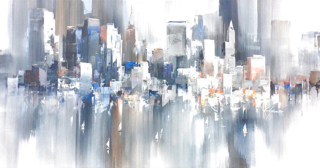 Eventide Cityscape 2005 24x48 - Huge Original Painting by Wilfred Lang