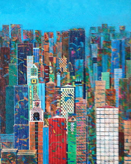 New York Fifth Avenue 2000 37x32 Original Painting by Jean-Francois Larrieu
