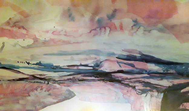 Untitled Mountain Landscape 1985 Acrylic On Paper 27x40 By Hal Larsen