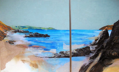 Beach Diptych 1985 29x27 Original Painting - Hal Larsen