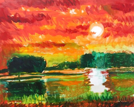 Red Sky 24x30 Original Painting - Joe Lasker