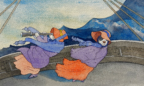 Sea Maidens Watercolor 12x13 Watercolor - Joe Lasker