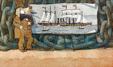 Isombard Bow-Wow Brunel Watercolor 10x11 Watercolor - Joe Lasker