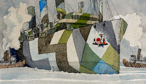 Ship Camouflage Watercolor 6x9 Watercolor - Joe Lasker