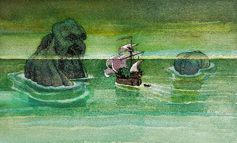 Sea Monster Apparition Watercolor 5x9 Watercolor - Joe Lasker