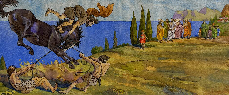Alexander the Great Breaking the Stallion Watercolor Watercolor - Joe Lasker