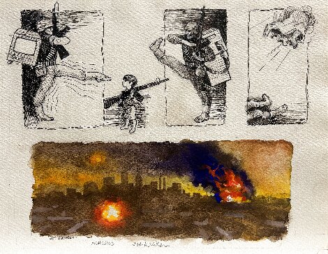 Achtung Watercolor 11x14 Watercolor - Joe Lasker