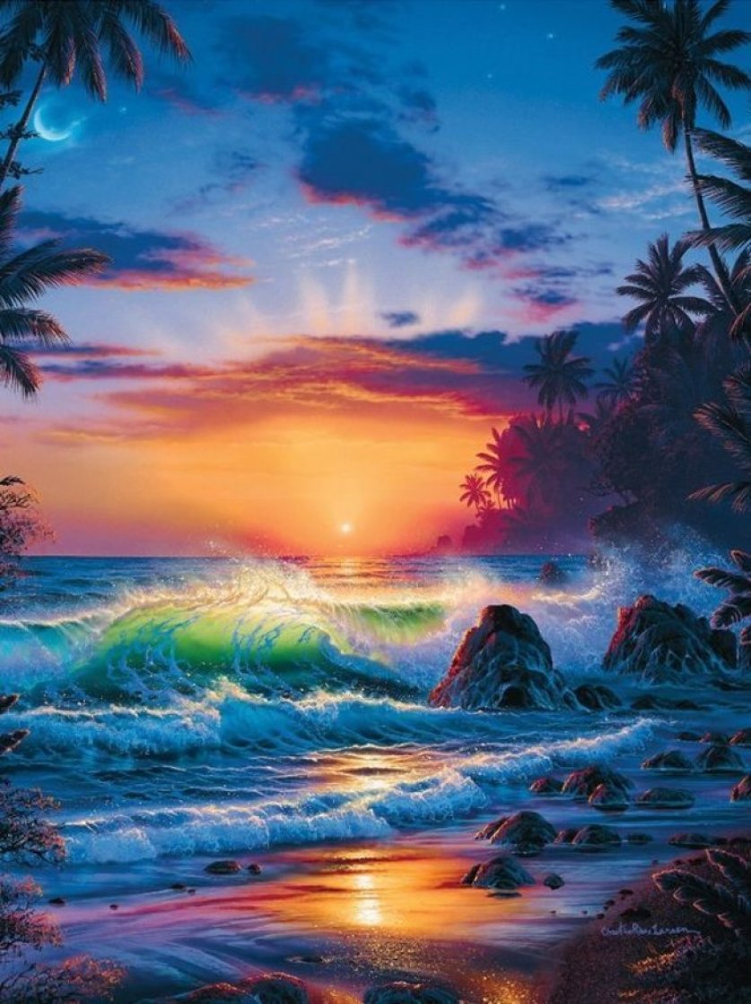 Island Sunrise 1996 Embellished Limited Edition Print by Christian Riese Lassen Island Sunrise 1996 Embellished Limited Edition Print by Christian Riese Lassen