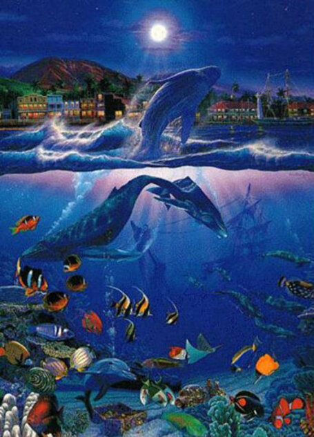 Christian Riese Lassen print, marine art dwith whales and