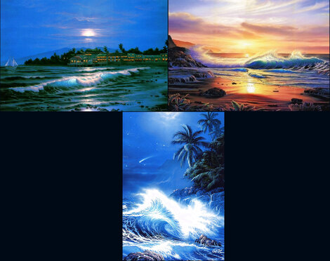 Maui Mood Suite of 3 - 1986 w/ Remarques - Lahaina, Hawaii - Koa Wood Frames Limited Edition Print - Christian Riese Lassen