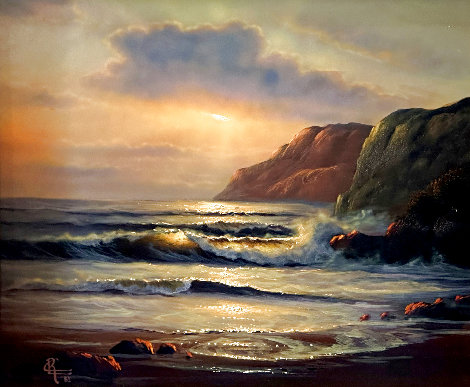 Untitled Seascape Early  Painting 1981 38x31 Original Painting - Christian Riese Lassen