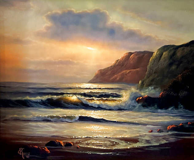 Untitled Seascape Painting 1981 38x31 Original Painting by Christian Riese Lassen