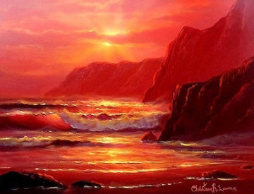 Island Sunset 2000 24x27 Original Painting - Christian Riese Lassen Island Sunset 2000 24x27 Original Painting - Christian Riese Lassen