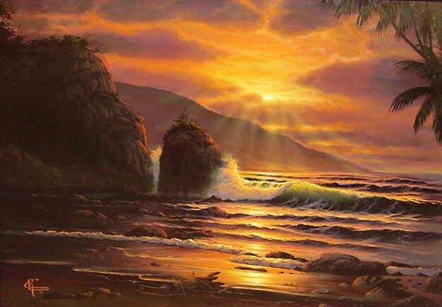 Untitled (Maui Sunset) 1981 32x38 Framed Oil on Canvas by