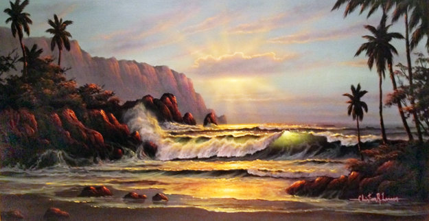 Honolua Bay, Maui 1980 56x32 - Hawaii Original Painting - Christian Riese Lassen