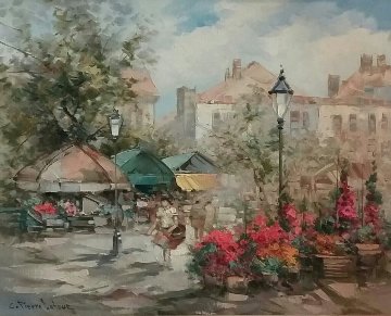 Flower Market 31x37 Original Painting - Pierre Latour Flower Market 31x37 Original Painting - Pierre Latour